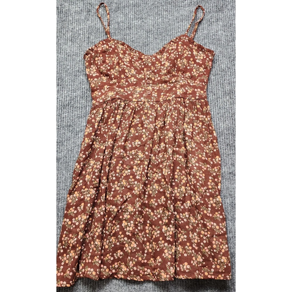 Aeropostale Brown Floral Mini Dress Cotton Smocked Back NWT Medium